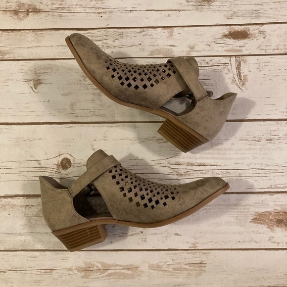 Roebuck & Co Shoes - Roebuck & Co Tara Taupe Laser Cut Ankle Booties 8